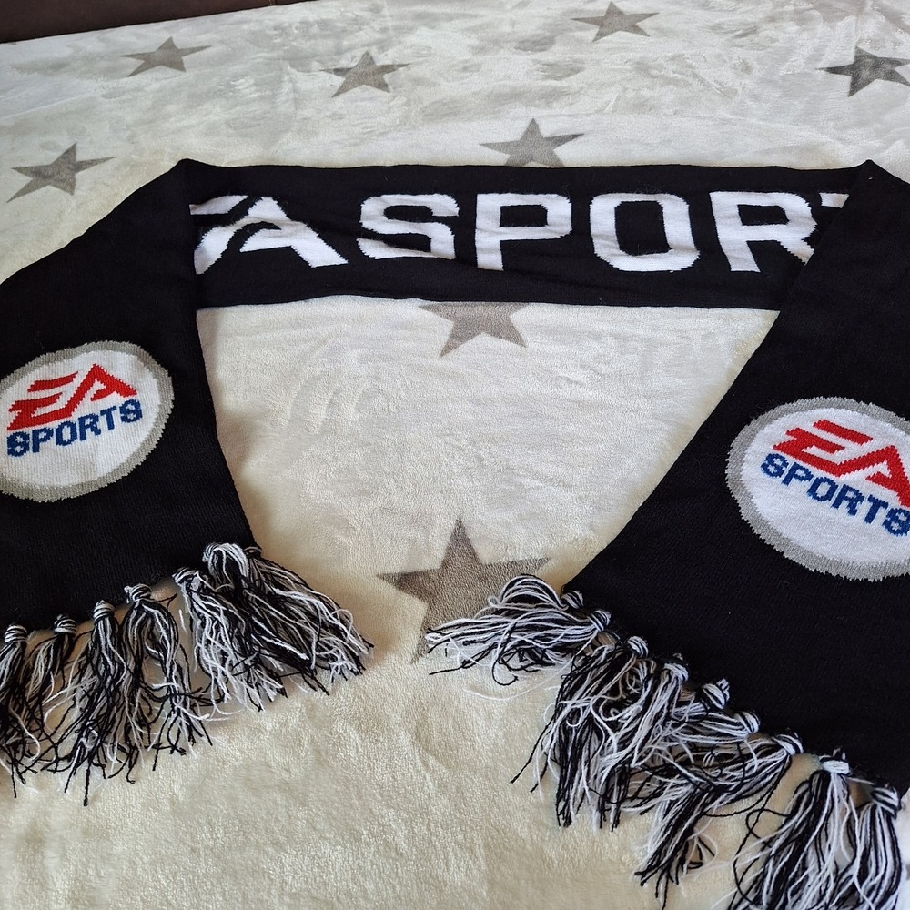EA Sports Winter Scarf Black White Logo Fringe 60" Unisex